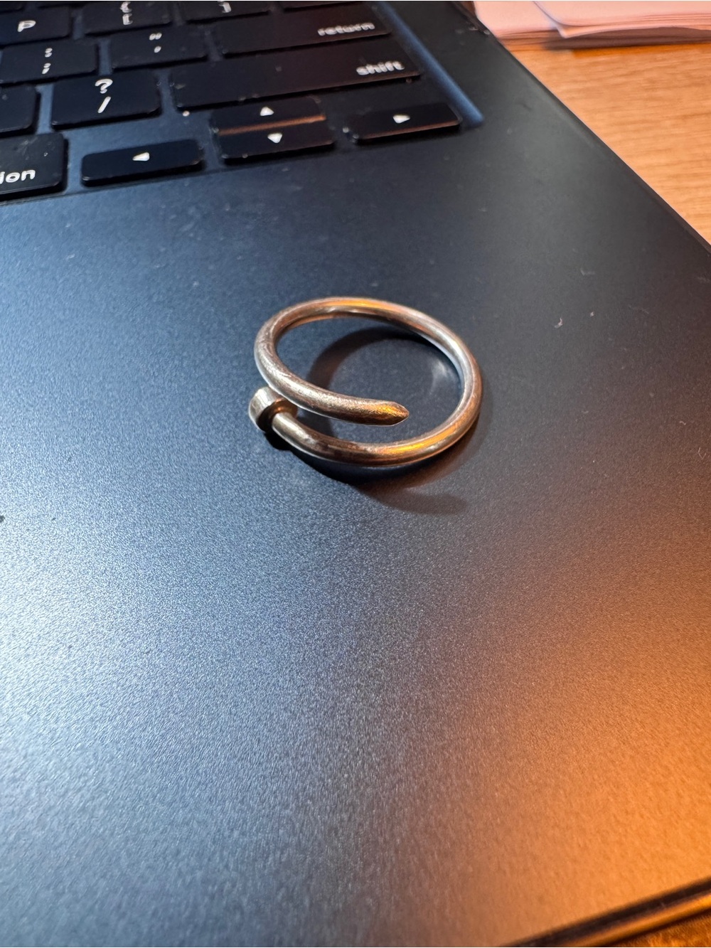 Adjustable 925 sterling silver nail shaped ring